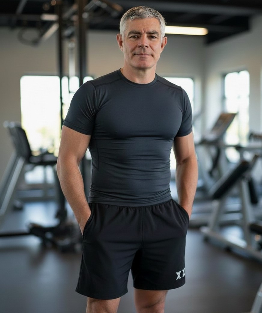 Chris Deavin in training kit in the gym